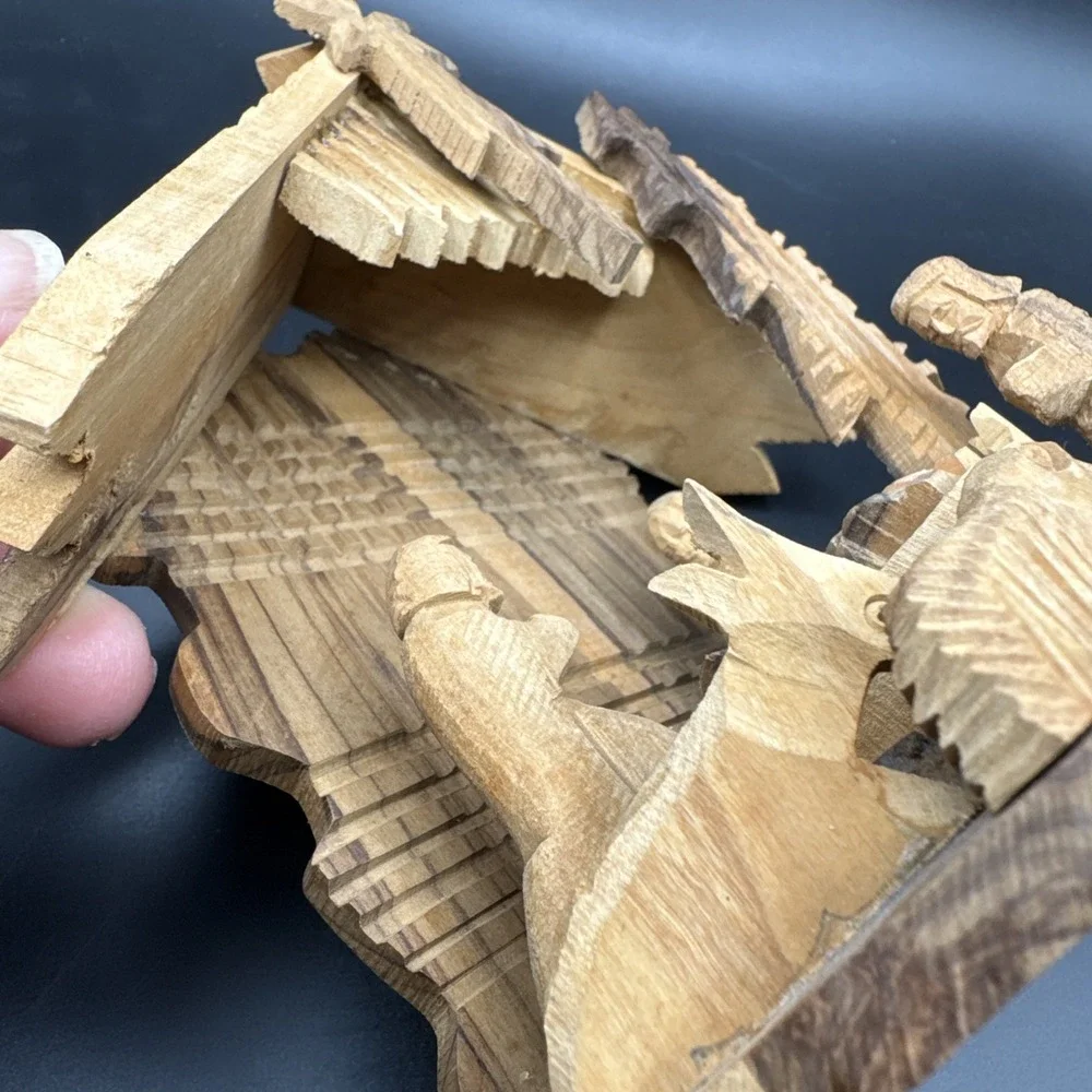 Wooden Nativity Figurine Statue Hand Carved Olive Wood Christmas‎ Decoration